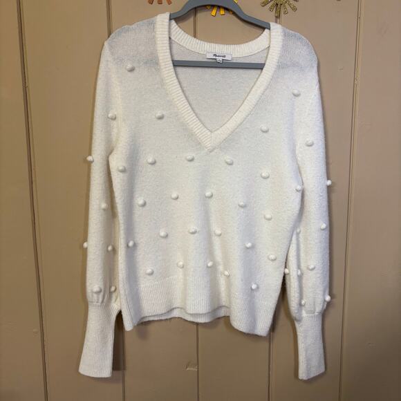 Madewell Sweaters - Madewell white v-neck bobble dashwood sweater bishop sleeve size small